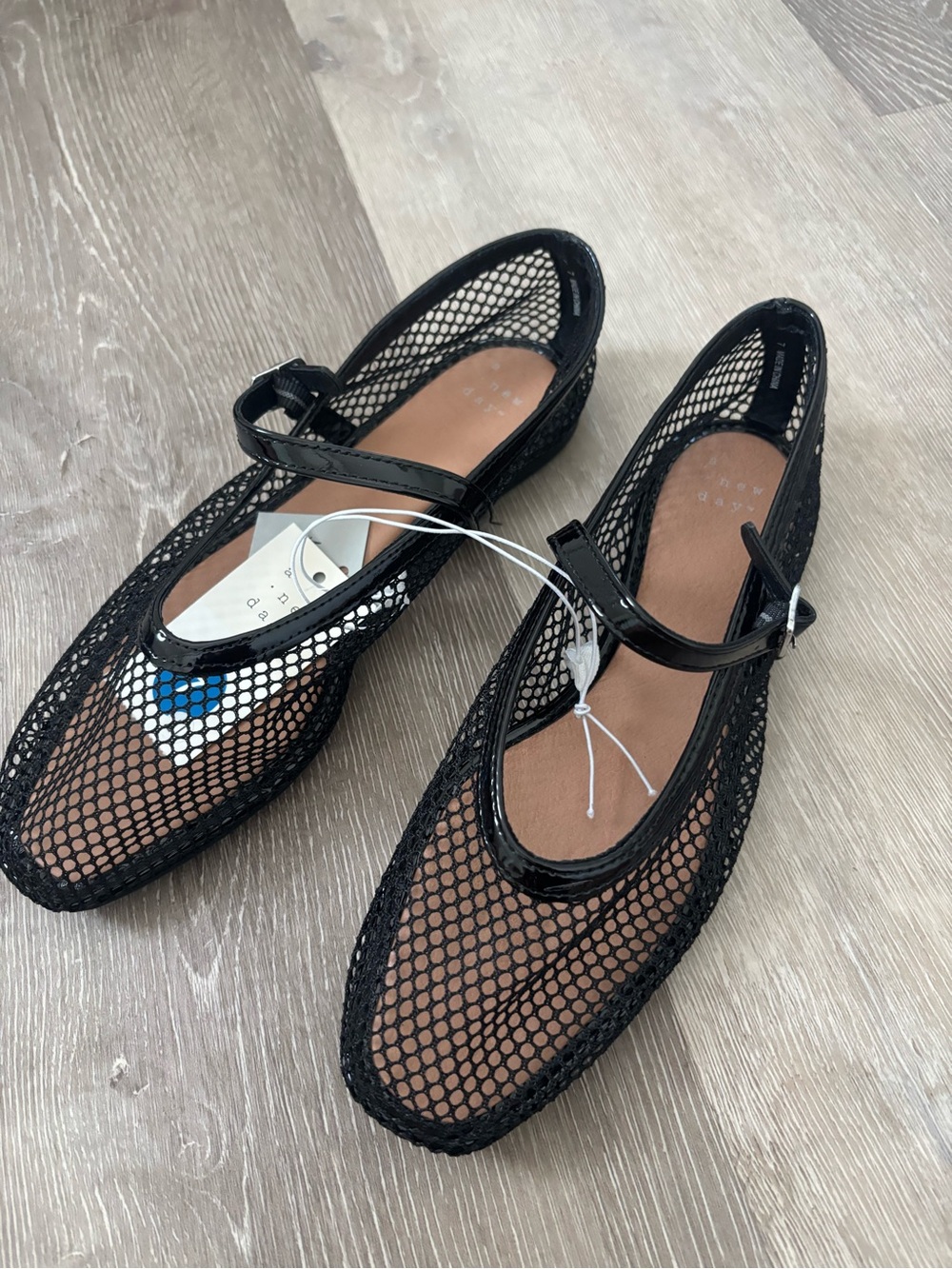 a new day Black Mesh Mary Jane Flats with Patent Strap - Picture 2 of 9